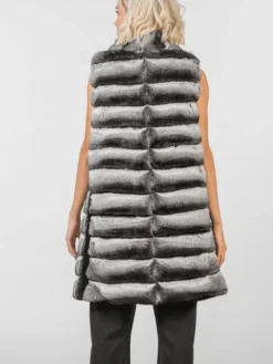 Womens Chinchilla Long Fur Vest Back Side