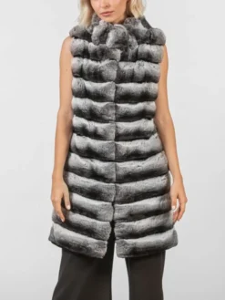 Womens Chinchilla Long Fur Vest Front