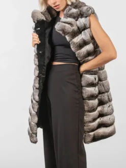 Womens Chinchilla Long Fur Vest Inner