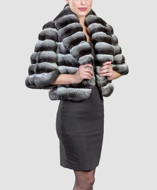 Womens Chinchilla Short Fur Jacket Side
