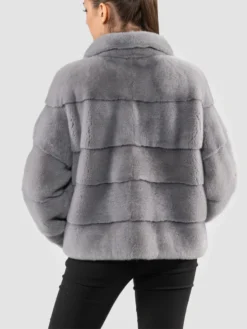 Womens Grey Stylish Mink Fur Jacket Back