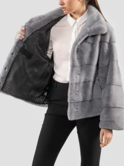 Womens Grey Stylish Mink Fur Jacket Inner