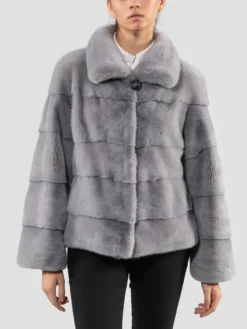 Womens Grey Stylish Mink Fur Jacket Main