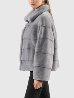 Womens Grey Stylish Mink Fur Jacket Side