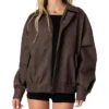 Womens Oversized Brown Leather Jacket Main