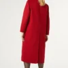 Womens Red Single Breasted Long Wool Coat Back