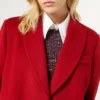 Womens Red Single Breasted Long Wool Coat Collar