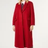 Womens Red Single Breasted Long Wool Coat Main