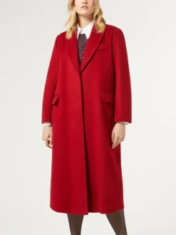 Womens Red Single Breasted Long Wool Coat Main