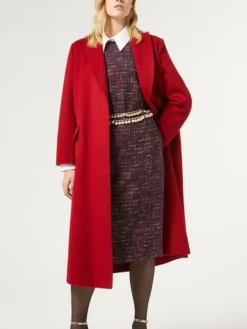 Womens Red Single Breasted Long Wool Coat Style