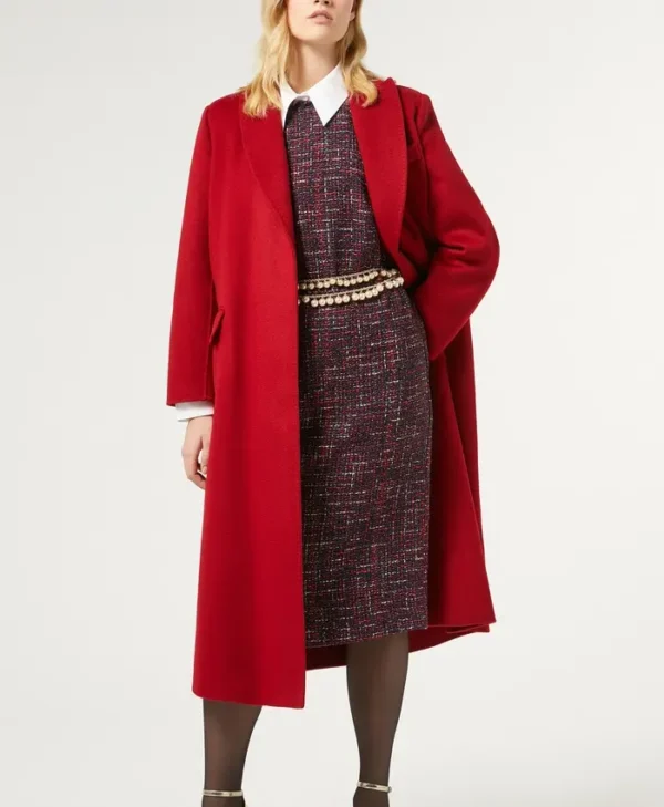 Womens Red Single Breasted Long Wool Coat Style