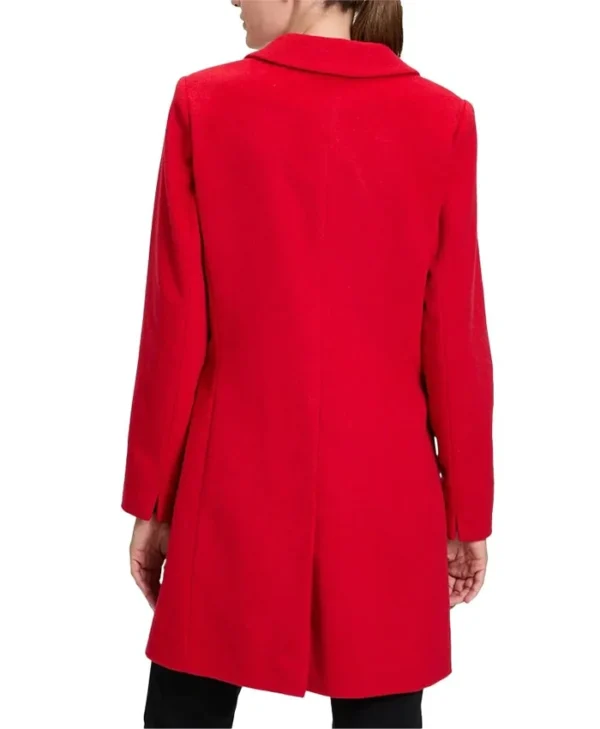 Womens Single Breasted Red Wool Coat Back