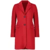 Womens Single Breasted Red Wool Coat Buttoned