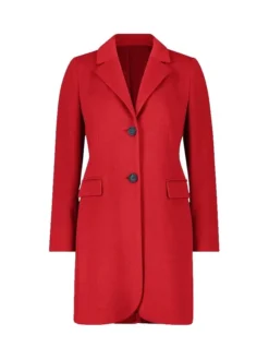 Womens Single Breasted Red Wool Coat Buttoned