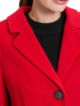 Women's Single Breasted Red Wool Coat Collar