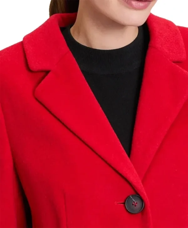 Womens Single Breasted Red Wool Coat Collar