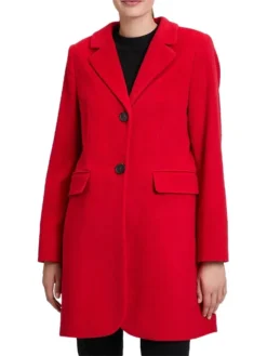 Womens Single Breasted Red Wool Coat Main