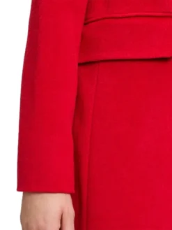 Womens Single Breasted Red Wool Coat Pockets