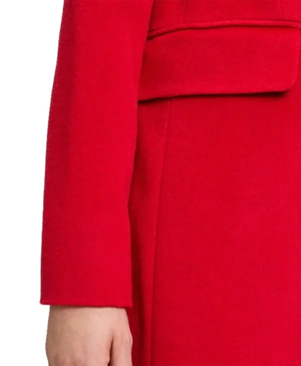 Womens Single Breasted Red Wool Coat Pockets
