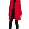 Womens Single Breasted Red Wool Coat Stand Up