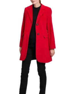 Womens Single Breasted Red Wool Coat Stand Up