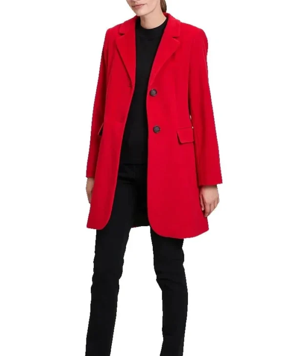 Womens Single Breasted Red Wool Coat Stand Up