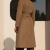 Womens Tailored Fit Brown Wool Long Coat Back