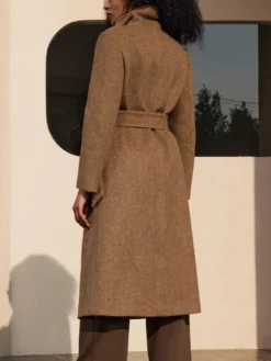Womens Tailored Fit Brown Wool Long Coat Back
