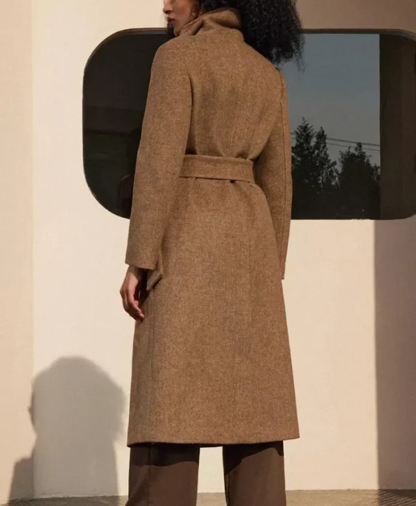 Womens Tailored Fit Brown Wool Long Coat Back