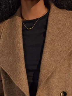 Womens Tailored Fit Brown Wool Long Coat Collar