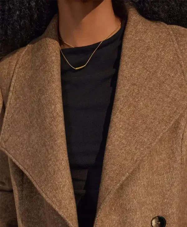 Womens Tailored Fit Brown Wool Long Coat Collar