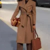 Womens Tailored Fit Brown Wool Long Coat Gift