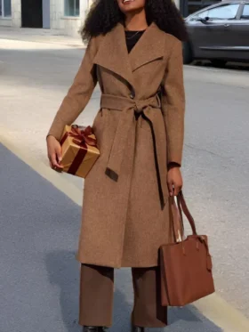 Women's Tailored Fit Brown Wool Long Coat Gift