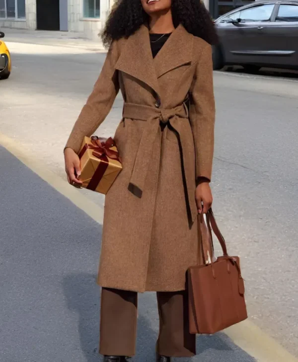 Womens Tailored Fit Brown Wool Long Coat Gift