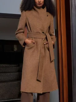 Womens Tailored Fit Brown Wool Long Coat Main