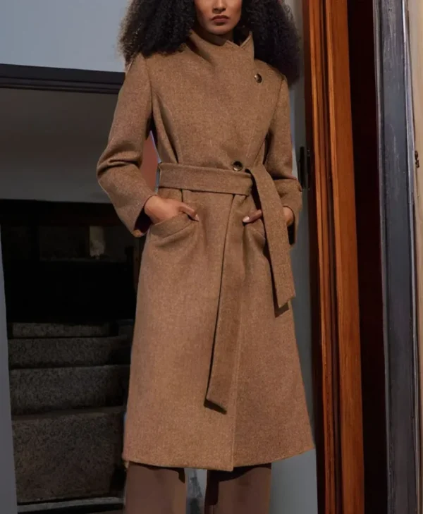 Womens Tailored Fit Brown Wool Long Coat Main
