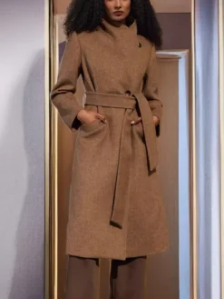 Womens Tailored Fit Brown Wool Long Coat Style