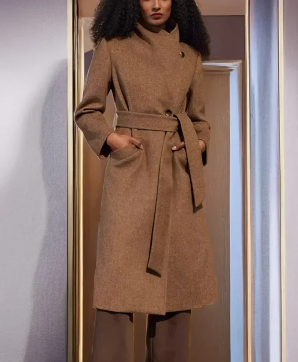 Womens Tailored Fit Brown Wool Long Coat Style