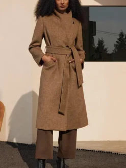 Womens Tailored Fit Brown Wool Long Coat Two