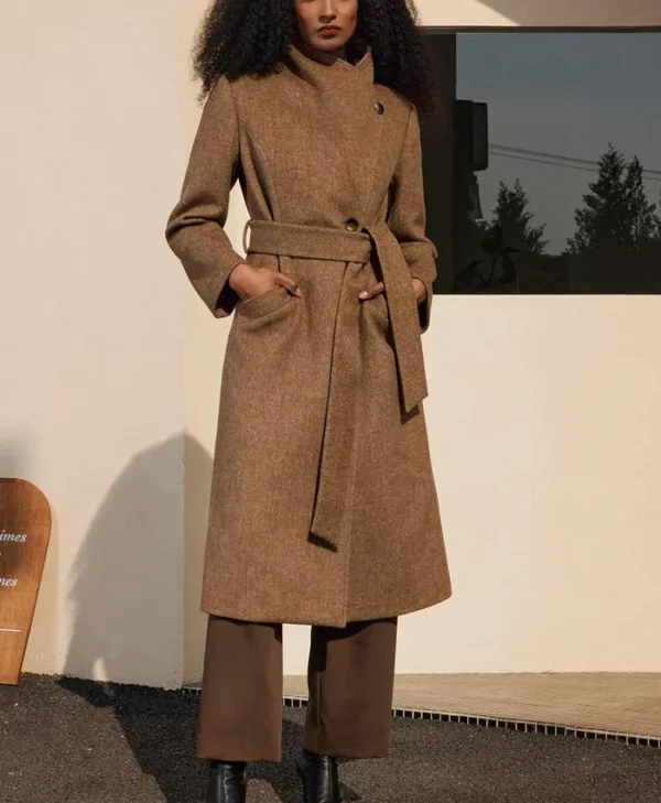 Womens Tailored Fit Brown Wool Long Coat Two