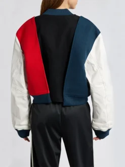 Womens Triple Color Stylish Varsity Bomber Jacket Back