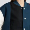 Womens Triple Color Stylish Varsity Bomber Jacket Buttoned