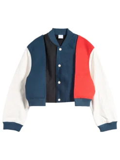 Womens Triple Color Stylish Varsity Bomber Jacket Front