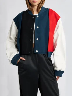 Womens Triple Color Stylish Varsity Bomber Jacket Main