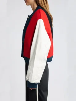 Womens Triple Color Stylish Varsity Bomber Jacket Side