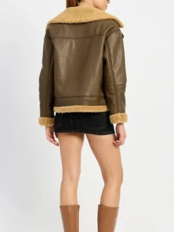 B3 Brown Shearling Flight Pilot Jacket Womens Back