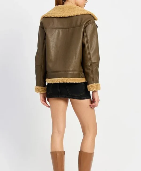 B3 Brown Shearling Flight Pilot Jacket Womens Back