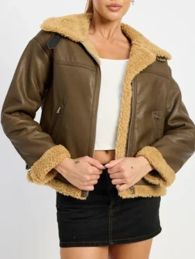 B3 Brown Shearling Flight Pilot Jacket Womens Main