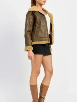 B3 Brown Shearling Flight Pilot Jacket Womens Pockets