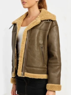 B3 Brown Shearling Flight Pilot Jacket Womens Sleeves